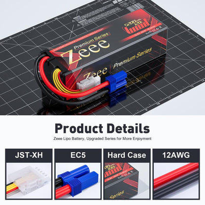 Zeee Premium Series 4S Lipo Battery 5200mAh LCG Hard Case Batttery Height 37mm 14.8V 120C with EC5 Connector for RC Car Truck Tank RC Buggy Truggy Racing Models (2 Pack)