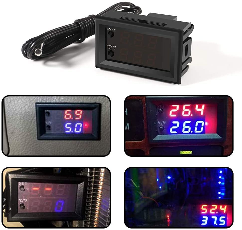 UMLIFE 5PCS 12V Electronic Temperature Controller Programmable -50 to 110 Degree Celsius Heating/Cooling Thermostat Control Switch Module NTC Waterproof Sensor Probe Dual Color LED Display Monitor - style: 5PCS