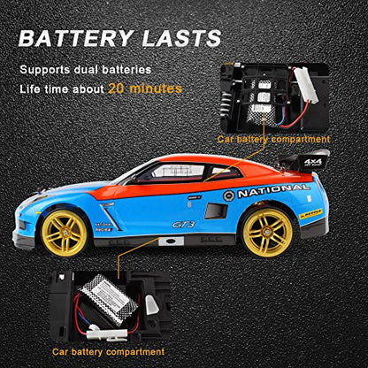RC Buggy 70km/H High-Speed Drift Racing 2.4G 4WD Electric RC Vehicle RC Flat Running Drift Rally Racing Rubber Tire RC Truck Gift Replacement Tires,2 Batteries - color: Blue