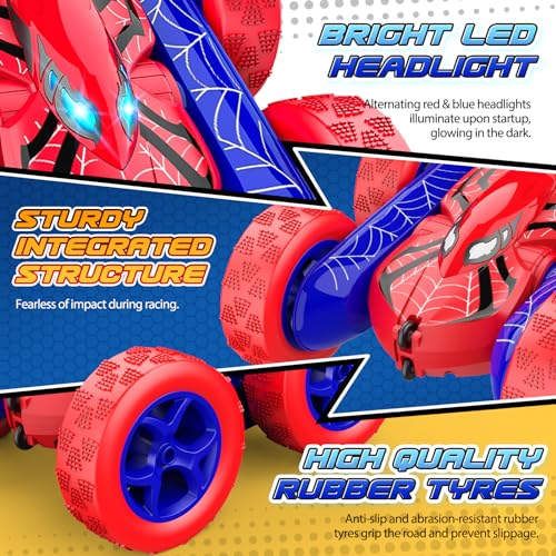 Excitobo Remote Control Car,RC Cars Boys Toys for 3 4 5 6 7 8 9 10 11 12 Year Old Boy Double Sided 360°Flip 4WD Rechargeable Drift RC Race Car Birthday Gifts Easter Basket Stuffers for Kids Age 3-12 - color: Red