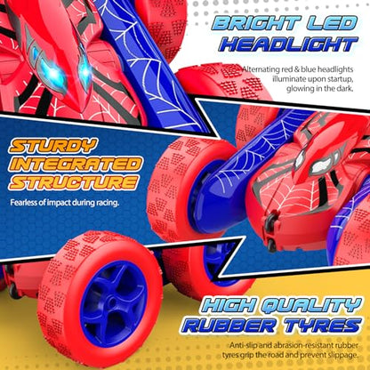Excitobo Remote Control Car,RC Cars Boys Toys for 3 4 5 6 7 8 9 10 11 12 Year Old Boy Double Sided 360°Flip 4WD Rechargeable Drift RC Race Car Birthday Gifts Easter Basket Stuffers for Kids Age 3-12 - color: Red