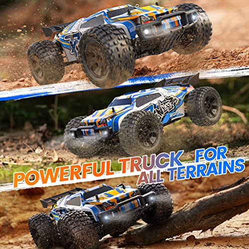 1:10 Large High Speed Remote Control Car with LED Shell Lights, 48+ KM/H, 4WD Offroad Monster Truck for Adults & Kids, Hobby RC Truck Vehicle, 2 Battery Crawler Toy Gift for Boy