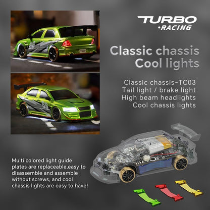 Turbo Racing 1:76 Scale Drift RC Car, Mini Table Racing Model Car with 2.4G Remote Control & Gyro Full Proportional RTR for Adults Hobby Toys Gifts (C66-Green) - style: C66-Green