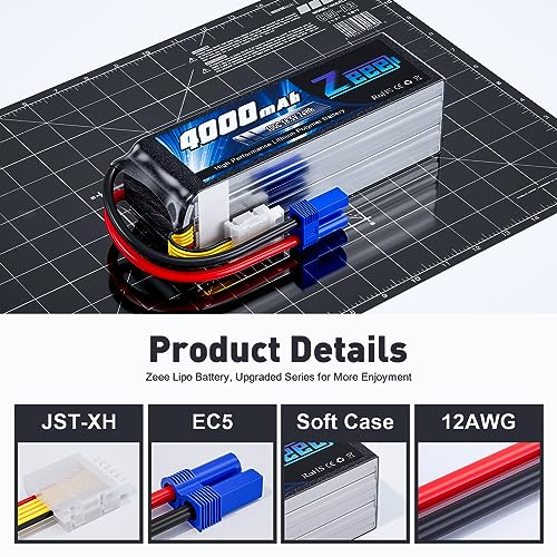 Zeee 5S Lipo Battery 4000mAh 18.5V 100C with EC5 Connector | Soft Pack Lipos Compatible with RC Helicopter Airplane RC Car Boat Truck Racing Models