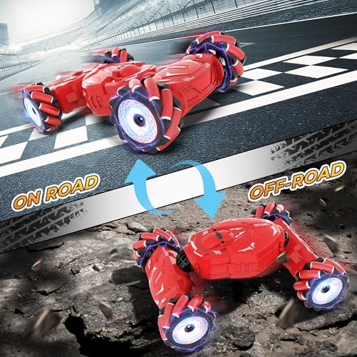 RC Stunt Cars Gesture Sensing Remote Control Car for Boys Gifts Toys, Red | 2.4Ghz Hand Controlled Car with Lights Music Sprayer, 360° Rotation, Drift, 4WD Off-Road, Birthday Xmas Gifts Toys for Kids - color: Red