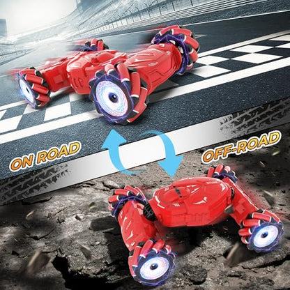 RC Stunt Cars Gesture Sensing Remote Control Car for Boys Gifts Toys, Red | 2.4Ghz Hand Controlled Car with Lights Music Sprayer, 360° Rotation, Drift, 4WD Off-Road, Birthday Xmas Gifts Toys for Kids - color: Red