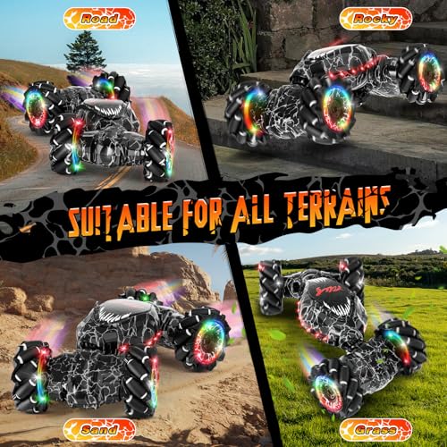 RC Stunt Car, 2.4GHz LED Gesture Sensing, 4WD Double Sided Rotation with Lights and Music, All Terrain Rotation Drift Car - Birthday Gifts for Boys & Girls (Black)