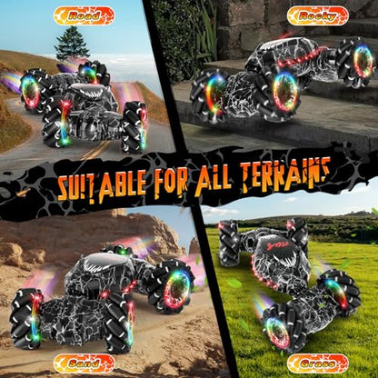 RC Stunt Car, 2.4GHz LED Gesture Sensing, 4WD Double Sided Rotation with Lights and Music, All Terrain Rotation Drift Car - Birthday Gifts for Boys & Girls (Black)