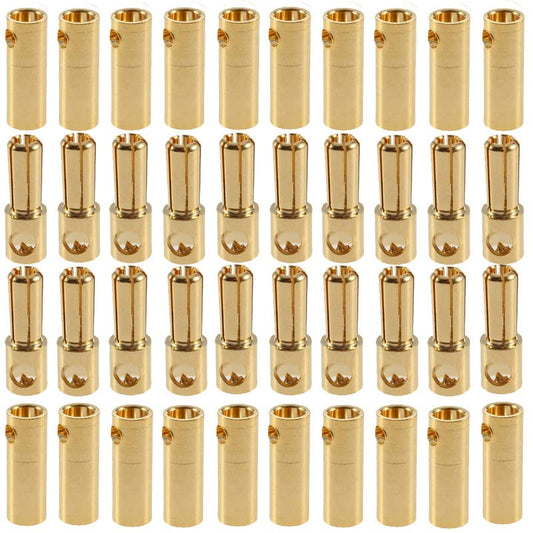 20 Pairs Gold-Plated 5MM 5.0MM Banana Plug Bullet Male and Female Connector Adapter for RC Lipo Battery ESC Motors (5.0MM) - size: 20Pairs 5.0MM