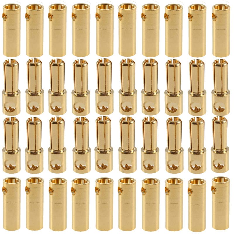 20 Pairs Gold-Plated 5MM 5.0MM Banana Plug Bullet Male and Female Connector Adapter for RC Lipo Battery ESC Motors (5.0MM) - size: 20Pairs 5.0MM