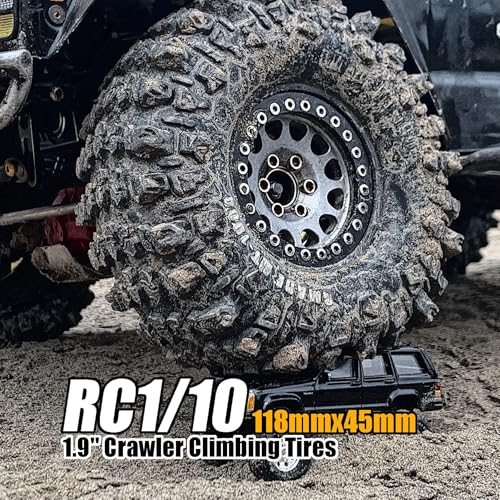 4PCS 1.9" Crawler Climbing Tires OD 4.65'' 1/10 RC Crawler Rubber Tires for Traxxas TRX4 Axial SCX10 90046 SCX10 Tamiya CC01 D90 Redcat Gen7/8 1/10 RC Crawler Car