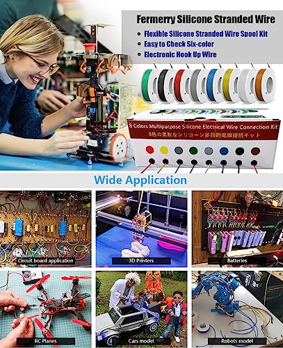 26AWG 8 Colors Silicone Electrical Wire Kit Hook Up Cable for Electronics DIY Working Solid Wire Spool and Lamps, Home Appliances, Batteries, Electronic, etc. Included Tools (8x33ft Solid) | DIY Working Solid Wire Spool and Lamps, Home Appliances, Batteri