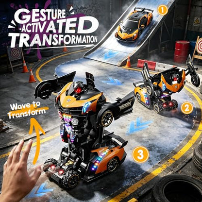 Holyton 1:10 Transforming RC Car, Large Remote Control Car | One-Button Transform to Robot, 2.4GHz Remote Control, Gesture Sensing, LED Lights, 80-Min Playtime, Gift for Kids Ages 5-12 - color: Frosted Gold