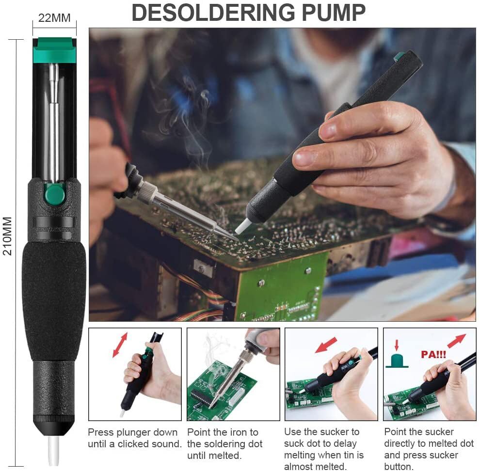 Soldering Iron Kit Electronics, 21-in-1, 90W Adjustable Temperature Soldering Iron, 5pcs Soldering Iron Tips, Soldering Iron Stand, Desoldering Pump, Magnifier, Solder Wire, Tweezer, PU Carry Bag