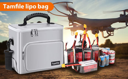 Tamfile Fireproof Lipo Battery Bag, 4200°F Explosionproof Lipo Safe, Silver | Heat Resistant, Large Capacity, Lithium Batteries Storage, RC Drone LiPo Battery Storage, Transport and Charging Protection - color: Silver