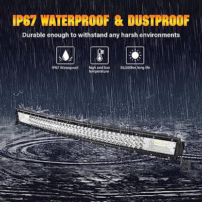 Willpower 32 inch Curved LED Light Bar with Remote Controller Wiring Harness,405W Triple Row Spot Flood Combo Beam,Strobe Flash Work Light Driving Lights,Waterproof Remote Controller On/Off Switch - size: 32 inch+ Remote wiring kit