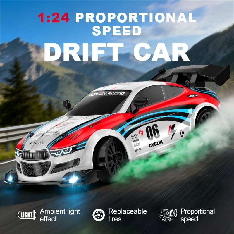 Drift RC Car, 2.4GHz Remote Control Car 4WD High Speed Racing Sport Vehicle with 2 Rechargeable Batteries, LED Lights, 1:24 Scale Racing Hobby RC Cars Toys for Ages 8-13 Boys Girls Kids Birthday Gift - color: White