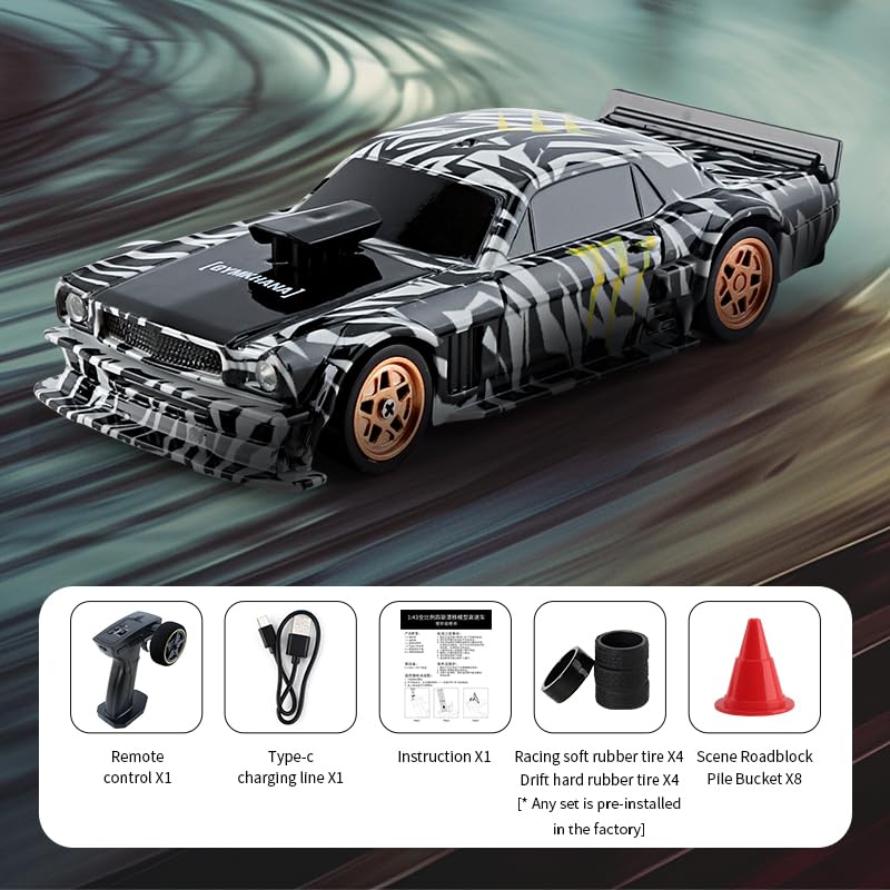 RC Drift Car - 1:43 Remote Control Car 2.4GHz Mini Drift Cars Racing High Speed Drift Car Model with LED Lights for RC Toys Gift (Black) - color: Black