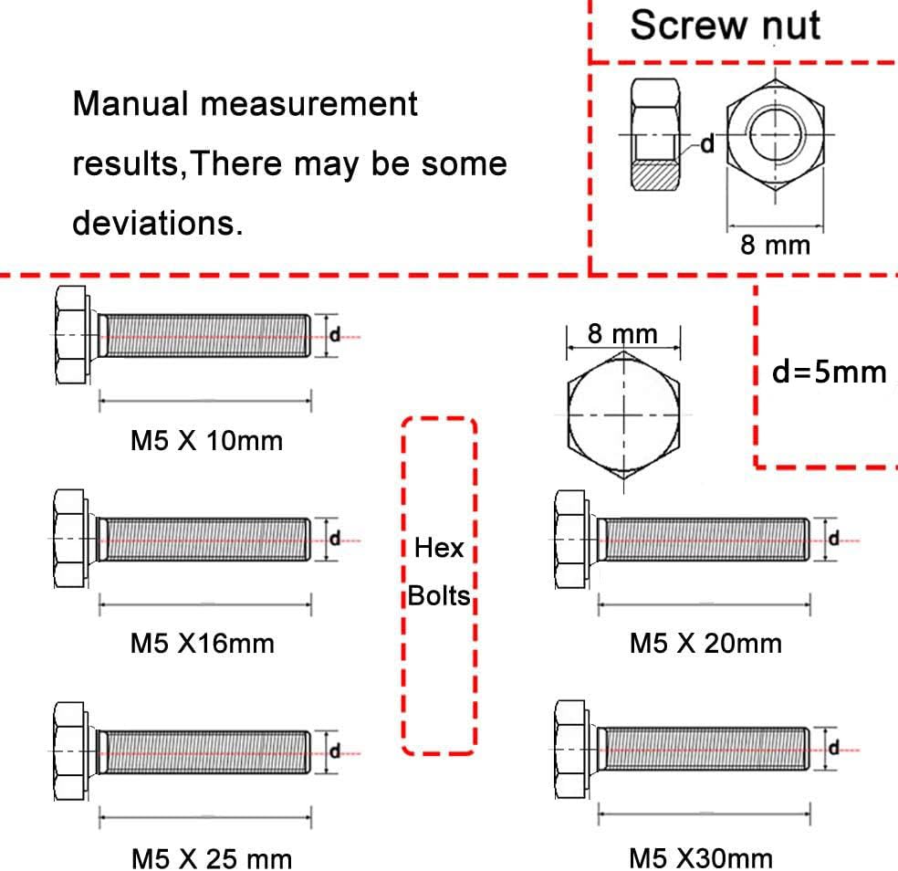 newlng M5 304 Stainless Steel Bolts and Nuts Kit, Hex Flat Head Cap Bolts Screws Nuts Hexagon Socket Head Screw,Heavy Duty Hex Bolts Nuts Assortment, Head Mechanical Parts Combination Box - size: A-M5
