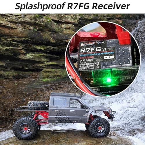 Radiolink RC6GS V3 7 Channels RC Transmitter and Waterproof Gyro Receiver R7FG, 30 Models Storage 2.4Ghz Voltage Telemetry Surface Remote Radio Controller for RC Crawler, Drifting, Car and Boat