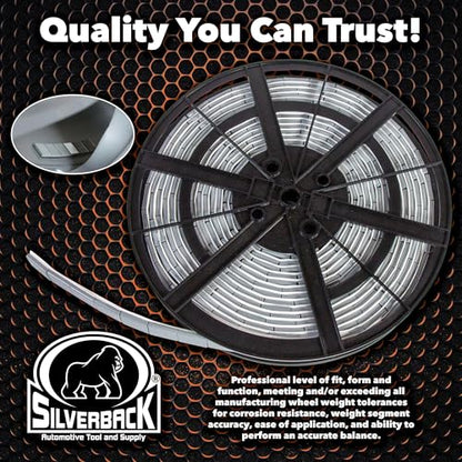Silverback 1/2 oz Grey Steel Adhesive Tape Wheel Weights with EZ Peel Tape. Designed for the Professional Tire Dealer. Cars, Trucks, SUV's & Motorcycles. 10lb Roll .50 oz Grey Tape Weight - color: 1 Roll 1/2 oz Grey