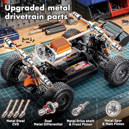 RC Cars 1:18 High-Speed RC Off-Road Truck for Adults & Boys,36KM/H RC Car with Metal Drivetrain, Dual Rechargeable Batteries, Splash-Proof Electronics, Portable Remote Control Car for Outdoor Fun Gift