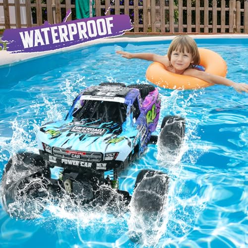 Remote Control Truck,1:12 4x4 Offroad Waterproof RC Amphibious Monster Toys | 2 Rechargeable Batteries Dual Motors Crawler Vehicle Monster Trucks for kids Adults Birthday Christmas Gift Toys - color: Blue