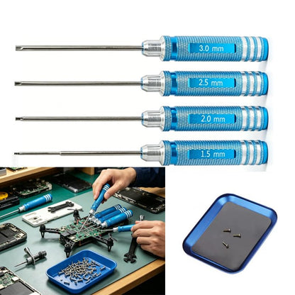 RC Car and Drone Repair Tools: 1.5, 2.0, 2.5, 3.0 mm Hex Screwdrivers, Socket Wrenches, and Small Adjustment Wrenches for Rods Suitable for: 1/5, 1/8, and 1/10 Scale Models (Blue 4-Piece Set)
