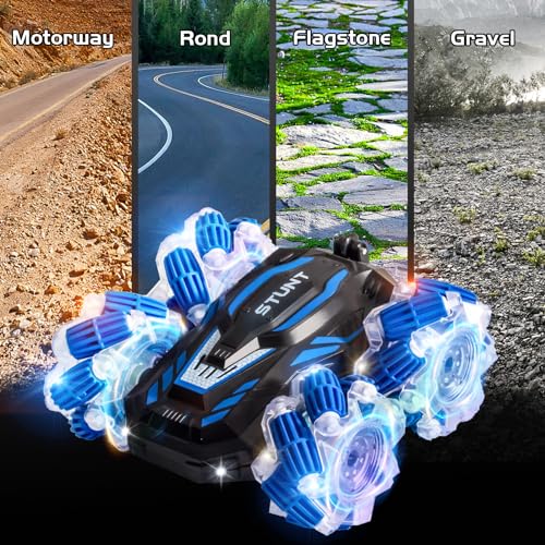 Remote Control Car, Gesture Sensing RC Stunt Car, Double Sided flip | Gesture Sensing RC Stunt Car with Cool Lights and Music, Birthday Present Toys Car for Boys Aged 5-12 - color: Light Blue