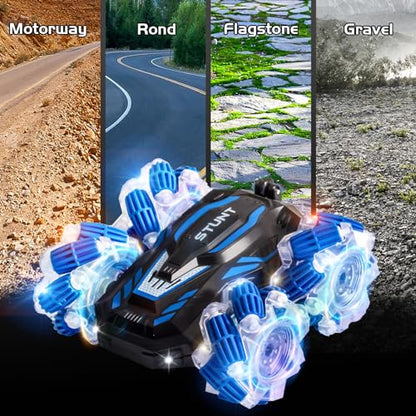 RC Gesture Sensing Stunt Car, 2.4 Ghz 4WD Remote Control Car, Cool Lighting and Music, Double-Sided Rotating Off-Road Vehicle 360° Flipping Car, Present for Boys and Girls Aged 6-12