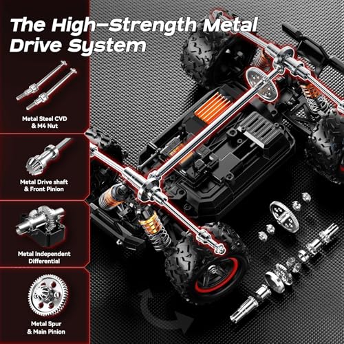 RC Cars 1:18 Brushless RC Car for Adults & Boys, All-Metal Drivetrain Off-Road RC Racing Truck 52 km/h, Fast Remote Control Car for Adults with 2 Batteries with Wearing Parts kit