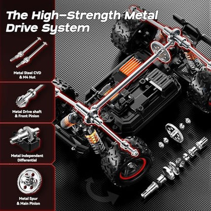 RC Cars 1:18 Brushless RC Car for Adults & Boys, All-Metal Drivetrain Off-Road RC Racing Truck 52 km/h, Fast Remote Control Car for Adults with 2 Batteries with Wearing Parts kit