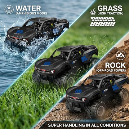 Amphibious Remote Control Car Monster Truck - 4WD Waterproof 1:16 Large All Terrain Off Road Vehicle RC Drift Cars Beach Pool Toys Gifts for Boys Kids 8-12 - color: Blue