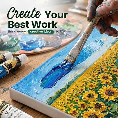 MyArtscape Heavy Body Acrylic Paint Set — 72 Colors x 21ml Artist Acrylic Paints with 3 Paint Brushes for Canvas, Wood, Fabric & Crafts | Rich Pigment Non-Toxic Professional Art Supplies for Adults & Beginners