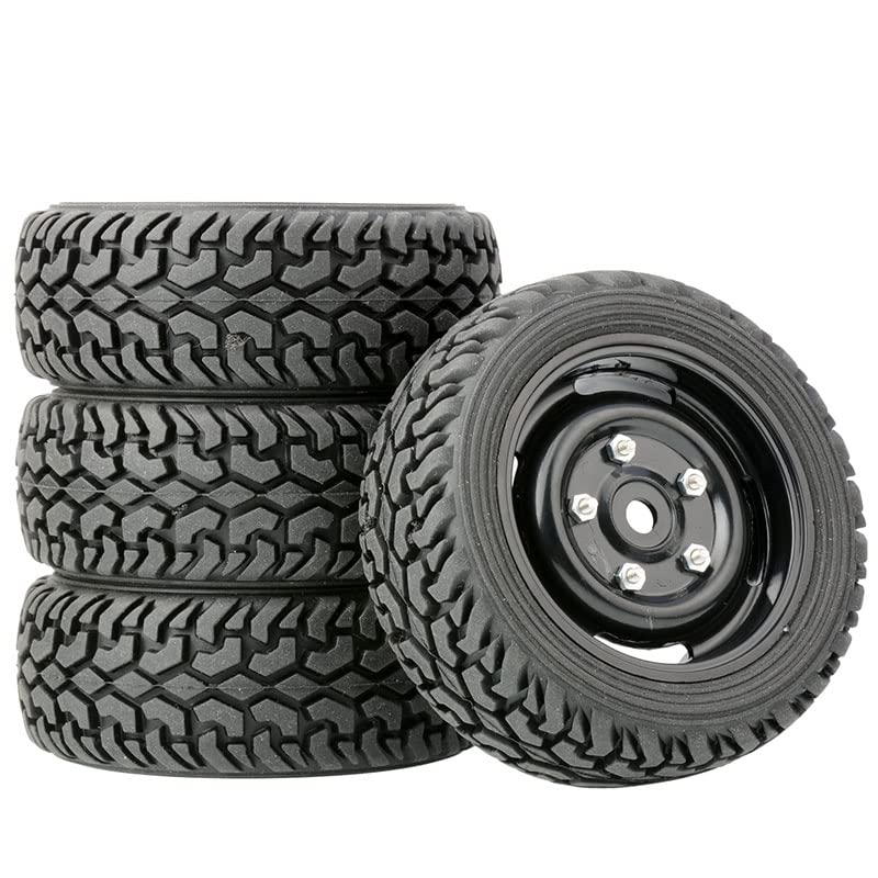1/10 RC Car Rally Tires Set, 1.8 RC Rally Tires with 12mm Hex Rc Wheels and Tires RC Car Wear-Resistant Tires Offset 3mm Flat Running to Rally Fit for 1:10 RC Car Accessories (Color : 4 pcs