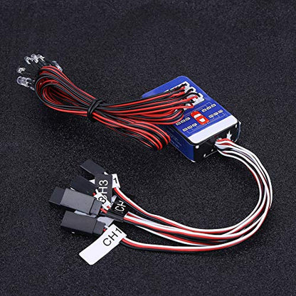 RC Car LED Lighting Kit, Realistic Flashing Effects 12 LED System for 1/10 1/8 Scale Models RC Enthusiasts Racing Crawling Drifting Off-Road Night Driving