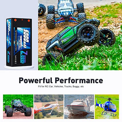 Zeee 2S Shorty Lipo Battery 5000mAh 7.4V 100C Hard Case with 4mm Bullet to T Connector for RC 1/10 Scale Vehicles Car Trucks Boats RC Models