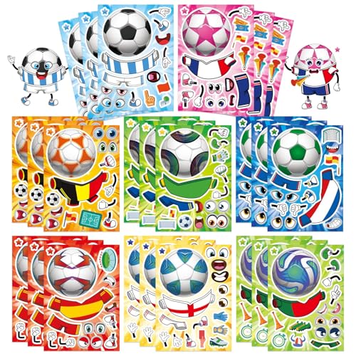Soccer Stickers for Kids, Make a Face Stickers, Make Your Own Sticker | 24 Sheets, Goodie Bag Stuffers, Football Gifts, Soccer Party Favors, Classroom Teacher Reward Educational Toy Art Craft - style: 24 Sheet Soccer Stickers