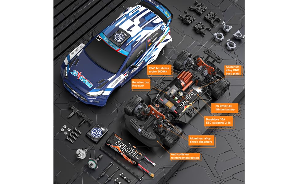 ZD Racing 1/12 RC Drift Racer Brushless Adult with Gyro | Up to 50 MP,4WD RTR Speed, 3S 2200 mAh Battery, Blue
