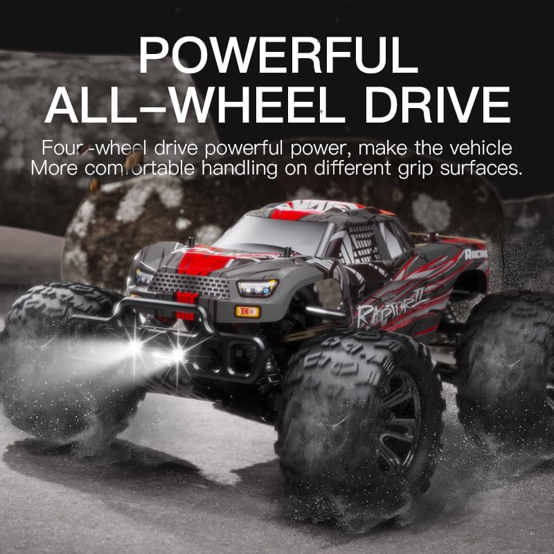 1:8 Scale Brushless RC Monster Truck for Adults, 100km/h+ High Speed 4x4 Offroad Remote Control Car for Adults with Dual 3S Rechargeable Battery Fast 4WD Remote Control Cars Buggy - style: Raptor Racing