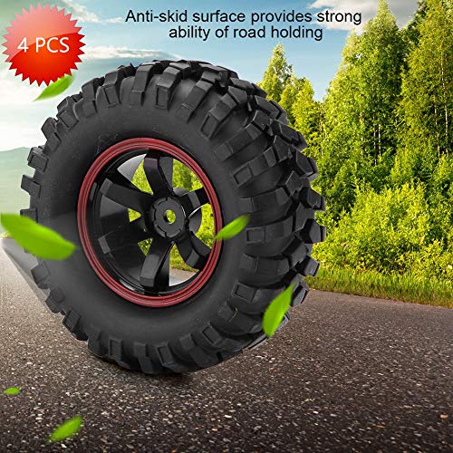 RC Car Tires, 4 Pcs 6 Holes Rubber with Hubs Off-Road Tires for 1/10 Scale RC Crawler Vehicle Enthusiasts and Off-Road Adventure Scenarios