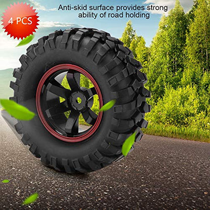 RC Car Tires, 4 Pcs 6 Holes Rubber with Hubs Off-Road Tires for 1/10 Scale RC Crawler Vehicle Enthusiasts and Off-Road Adventure Scenarios
