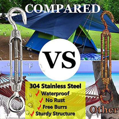 Turnbuckle Lsqurel 10PCS 304 Stainless Steel Turnbuckle Hook and Eye Heavy Duty M4 M6 M8 M10 Tensioner Adjustable Shade Sail Hardware for Tightening up Metal Cable Wire 5/32 1/4 5/16 3/8 - style: M8 - 10pcs