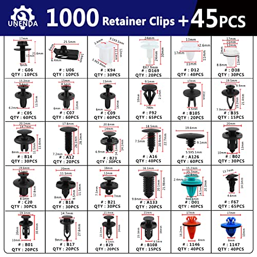 Car Push Retainer Clips 1045PCS Auto Fasteners Assortment-30 Most Popular Sizes Nylon Bumper Fender Rivets with 10 Cable Ties and Blue Fastener Remover for Ford GM Toyota Honda Chrysler Benz Nissan - size: Car Clips 1045PCS-Blue
