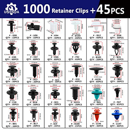 Car Push Retainer Clips 1045PCS Auto Fasteners Assortment-30 Most Popular Sizes Nylon Bumper Fender Rivets with 10 Cable Ties and Blue Fastener Remover for Ford GM Toyota Honda Chrysler Benz Nissan - size: Car Clips 1045PCS-Blue
