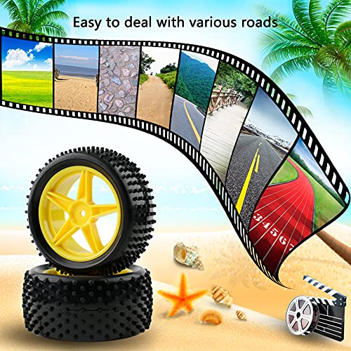 1/10 Buggy Tires & Wheels - Front 34mm Rear 41mm Off-Road Tires with 12mm Hex Yellow Rims, Compatible with Traxxas Bandit VXL, Redcat Tornado, Tamiya - color: Yellow