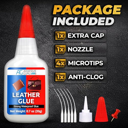 Adhesive Guru Leather Glue (2x0.7 oz) Super Glue for Purses, Sofas and Furniture Repair Ideal for DIY, Upholstery and Leathercraft. Waterproof, Compitable with Aerosol Accelerator - 2 Pack - size: 2 Pack, style: Leather Glue