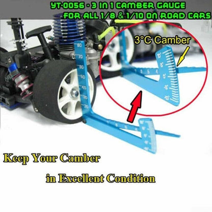 Blue Aluminium Alloy Camber Gauge for 1/8 1/10 RC Car, Wheel Setup Tool with Chassis Height Ruler -20mm to 80mm