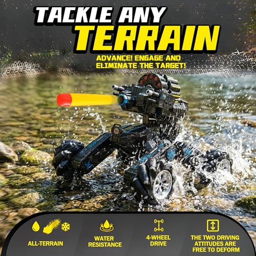RC Tank Car with Drift, Hand Gesture Control Stunt Truck | 2.4GHz Remote Control, Hand Gesture Control Dual Mode Car, Spray, Music & LED Lights, Deformable Stunt Truck - color: Black & Soft Bullets