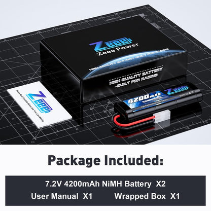 Zeee 7.2V 4200mAh NiMH Battery with Tamiya Connector (2 Pack) | High Power for RC Car Truck Associated HPI Losi Kyosho Tamiya Hobby